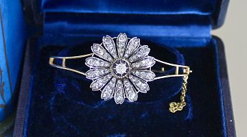 Antique Silver Set and Yellow Gold Diamond Bangle